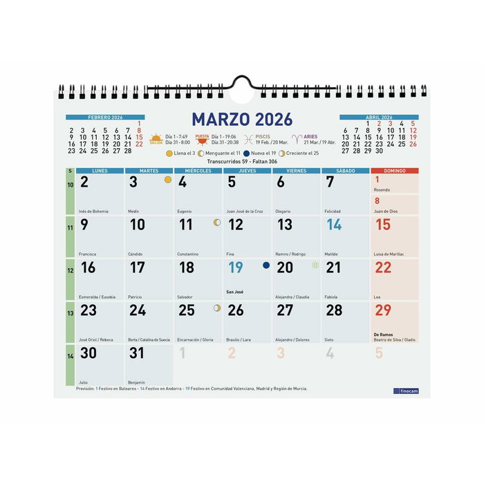calendrier mural Finocam Multicouleur Papier 2026 30 x 24,7 cm calendrier mural Finocam Multicouleur Papier 2026 30 x 24,7 cm
