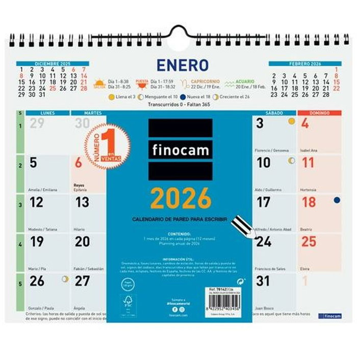 calendrier mural Finocam Multicouleur Papier 2026 30 x 24,7 cm calendrier mural Finocam Multicouleur Papier 2026 30 x 24,7 cm