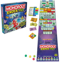 Hasbro Gaming - Jeu de société Monopoly Knockout F8995, jeu de palets et stratégie en 20 minutes, version espagnole, +8 ans