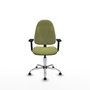 Chaise de bureau Algarra avec mécanisme de contact permanent de base, rembourrée de tissu vert olive. Équipée d'une base chromée, d'accoudoirs 2D et de butées