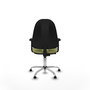 Chaise de bureau Algarra avec mécanisme de contact permanent de base, rembourrée de tissu vert olive. Équipée d'une base chromée, d'accoudoirs 2D et de butées