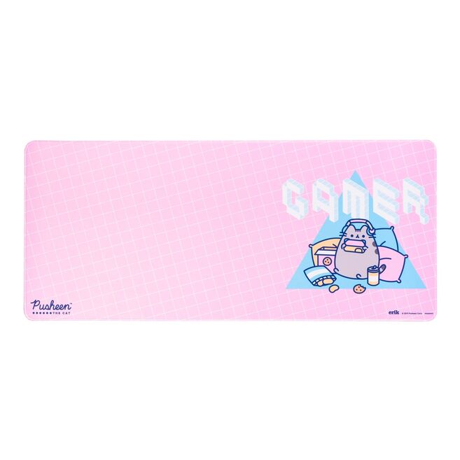 ERIK - Tapis de souris gaming Pusheen avec base antidérapante pour clavier et souris - 80x35cm - Surface textile imperméable haute densité