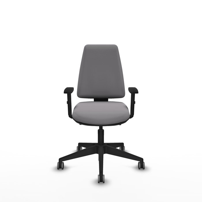 Chaise Elche Asynchrone Cuir écologique Gris Base pyramidale noire Accoudoir 1D Sans appui-tête Roulettes 65mm pour moquette