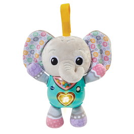V-Tech Peluche Bébé Elephant Pequelefante 80-566722 avec Chansons et Vocabulaire pour Enfants Dès 3 Mois - Effets Lumineux et Bandoulière