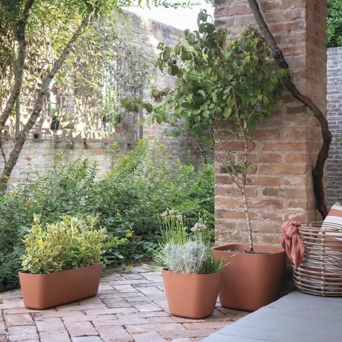 Deroma Pot de fleurs carré Origin - 37,5 x 32 cm - 29 L - Terre cuite