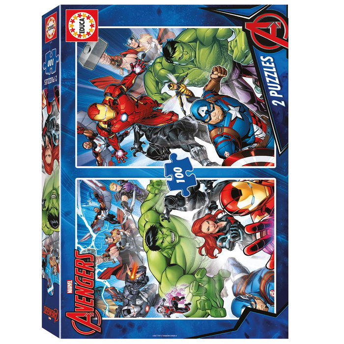 Educa Puzzle Avengers 2x100 Pièces Grandes Pièces, Puzzle pour Enfants à Partir de 6 Ans, Taille Assemblé 40 x 28 cm
