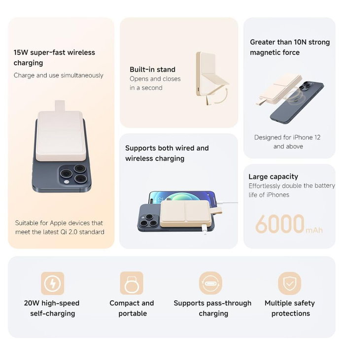 Xiaomi Power Bank 6000 mAh 15W MagSafe Blanc
