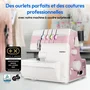 MEDION Surjeteuse SO 90 - 91W - Aiguilles Type 11, 14, 16 - 1200 tr/min - LED - Rose - Machine à coudre pour finitions professionnelles