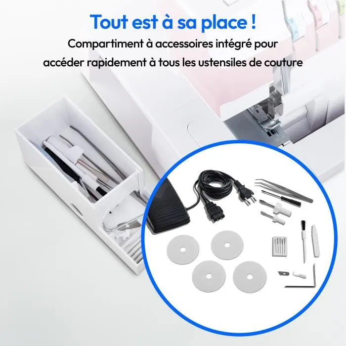 MEDION Surjeteuse SO 90 - 91W - Aiguilles Type 11, 14, 16 - 1200 tr/min - LED - Rose - Machine à coudre pour finitions professionnelles