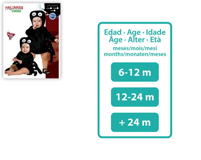 Déguisement araignée noire bébé avec capuche et pattes latérales Déguisement araignée noire bébé avec capuche et pattes latérales