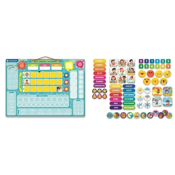 CLEMENTONI Mon Premier Calendrier Magnétique Éducatif pour Enfants avec Magnets, Saison, Date, Météo et Humeur
