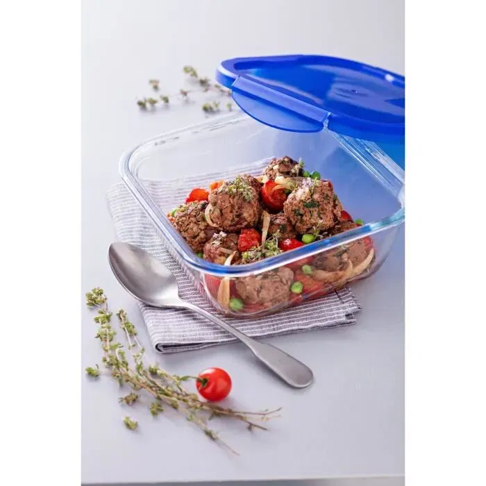 Pyrex 1451030 Plat de conservation béant en verre borosilicate avec couvercle - 16 x 16 cm - 800 ml - Sécurité four et congélateur - Transportable - Empilable