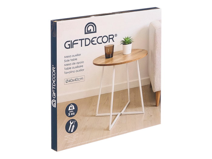Giftdecor Table d'appoint 40 cm pieds blancs bois naturel et métal (Set de 6)