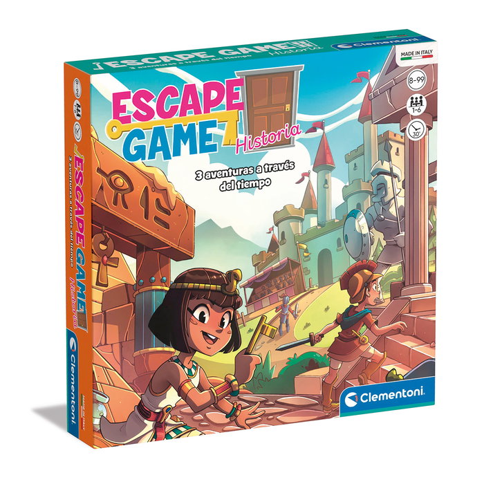Clementoni - Escape Room Histoire 55497 - Jeu d'énigmes avec 3 aventures (Égypte, Grèce, Moyen Âge) - À partir de 8 ans