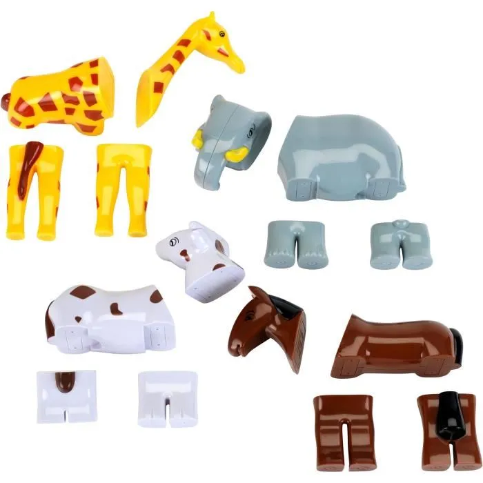 KLEIN - 0071 - Jeu de construction magnétique 4 animaux (cheval, vache, girafe, éléphant) - 16 pièces interchangeables - Puzzle éducatif dès 12 mois