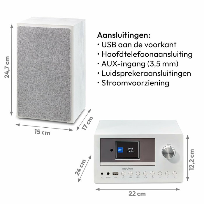 Medion Mini Chaîne Hi-Fi avec Radio Internet, DAB+/FM, Bluetooth 5.0, Lecteur CD, Blanc