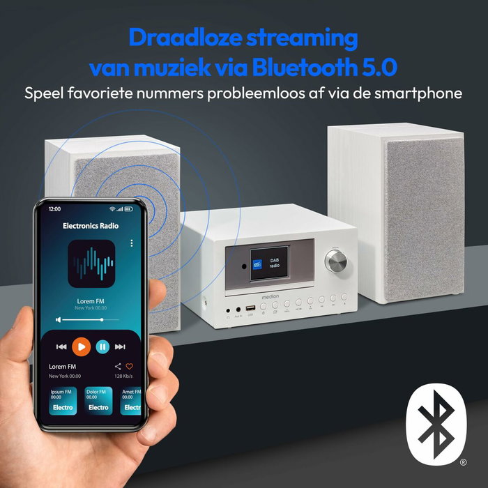 Medion Mini Chaîne Hi-Fi avec Radio Internet, DAB+/FM, Bluetooth 5.0, Lecteur CD, Blanc