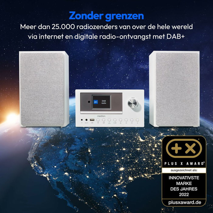 Medion Mini Chaîne Hi-Fi avec Radio Internet, DAB+/FM, Bluetooth 5.0, Lecteur CD, Blanc