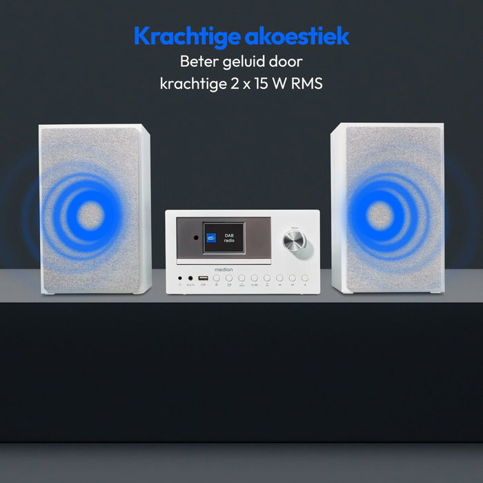 Medion Mini Chaîne Hi-Fi avec Radio Internet, DAB+/FM, Bluetooth 5.0, Lecteur CD, Blanc
