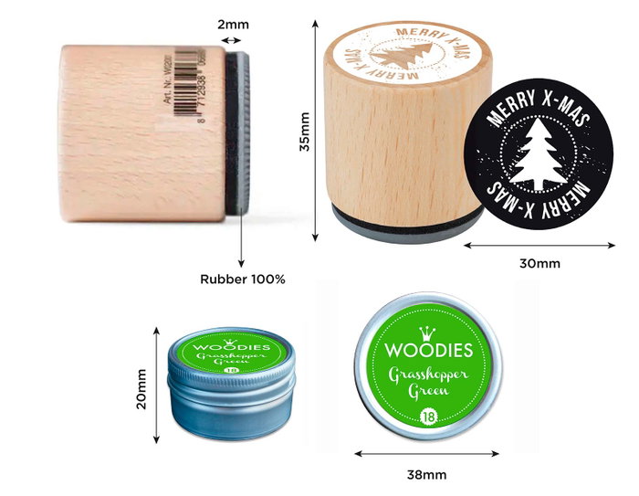 Innspiro Kit de 4 Tampons en Bois Noël et 1 Encre Verte