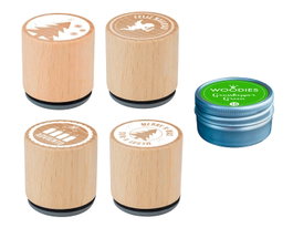 Innspiro Kit de 4 Tampons en Bois Noël et 1 Encre Verte