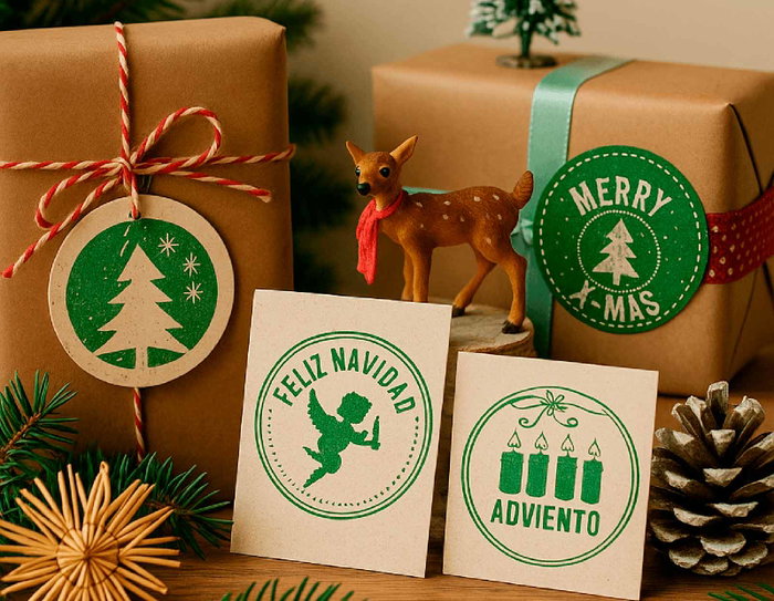 Innspiro Kit de 4 Tampons en Bois Noël et 1 Encre Verte
