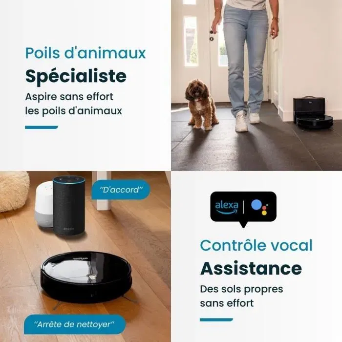 EZICLEAN Robot Aspirateur Laveur Connecté I-Bot Z5 - 75 min d'autonomie - 2600 Pa - Aspiration de la Base - Pour Sols Durs (jusqu'à 90 m²)