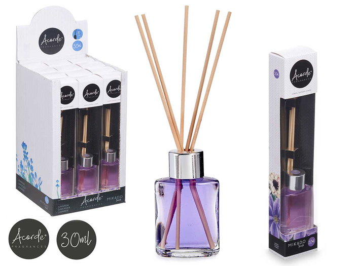 Acorde Mikado Lavande 30 ml - Diffuseur à tiges rotin 4x2x2 cm, Verre et Plastique (Set de 24) Acorde Mikado Lavande 30 ml - Diffuseur à tiges rotin 4x2x2 cm, Verre et Plastique (Set de 24)