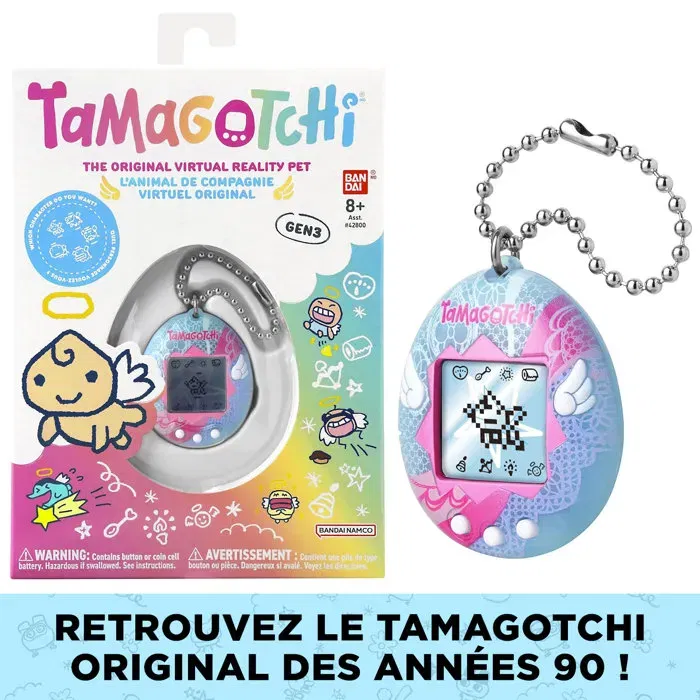 Bandai Tamagotchi Original - 46161 - Angel Lace Rose et Bleu - Animal de compagnie virtuel rétro - Jouet électronique portable