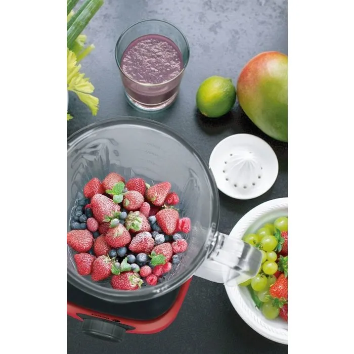 Fagor FGB2153 - Blender 2-en-1 avec moulin broyeur - 400 W - Bol en verre gradué 1,5 L et moulin 50 g - Rouge