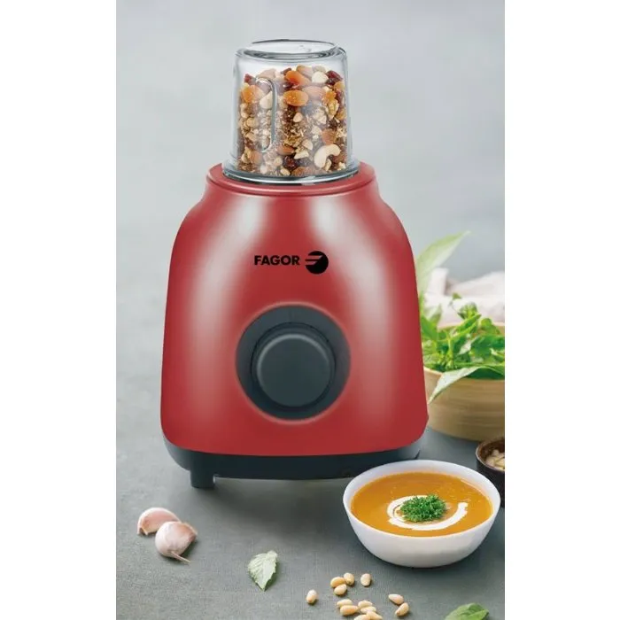 Fagor FGB2153 - Blender 2-en-1 avec moulin broyeur - 400 W - Bol en verre gradué 1,5 L et moulin 50 g - Rouge