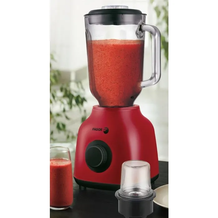 Fagor FGB2153 - Blender 2-en-1 avec moulin broyeur - 400 W - Bol en verre gradué 1,5 L et moulin 50 g - Rouge