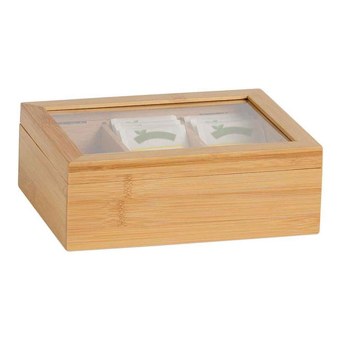Andrea House Boîte à infusion en bambou 21 x 16 x 7,5 cm avec couvercle en verre et 6 compartiments Andrea House Boîte à infusion en bambou 21 x 16 x 7,5 cm avec couvercle en verre et 6 compartiments