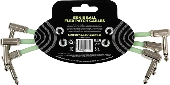 Ernie Ball Câble Flex Jack-Jack 15 cm Phosphorescent Pack de 3
