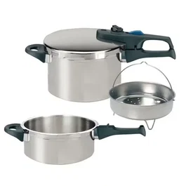 ELO Autocuiseur Vapeur Praktika Plus XL 2 en 1 - Acier Inoxydable 18/10 - Pot 22 cm 3L et 6L - Compatible Tous Feux Dont Induction