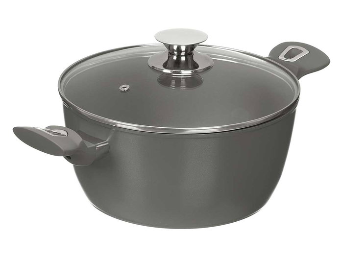 Kinvara Casserole Induction Forgée 24 cm Gris avec couvercle en verre et anses douces au toucher (Set de 6)