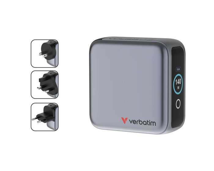 Verbatim Mini GaN Charger 140W avec écran, 3xUSB-C + 1xUSB-A, Noir Verbatim Mini GaN Charger 140W avec écran, 3xUSB-C + 1xUSB-A, Noir