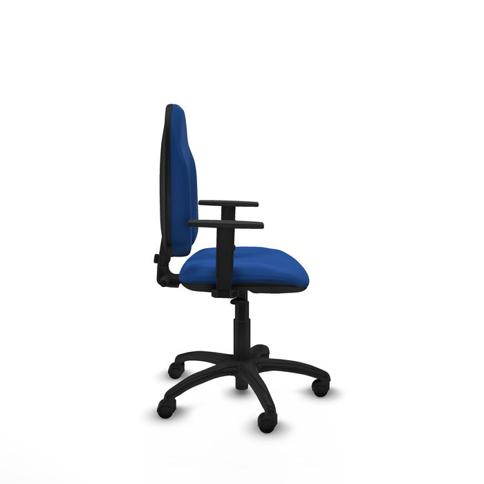 Chaise Algarra Contact permament de base Cuir écologique Bleu Structure polyamide noire Accoudoir 1D Sans appui-tête Roulettes en nylon 50 mm