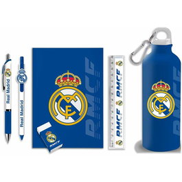 KIDS LICENSING Set de Papeterie avec Gourde ou Bouteille - Thème Real Madrid, Fournitures de Bureau