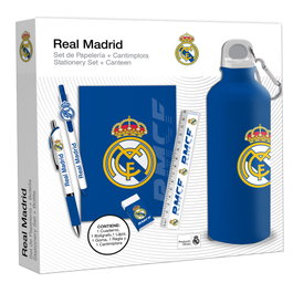 KIDS LICENSING Set de Papeterie avec Gourde ou Bouteille - Thème Real Madrid, Fournitures de Bureau