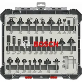 Bosch Professional Coffret de 30 fraises mixtes Ø 8 mm queue de 8 mm - pour dégrossissage, profilage et finition sur bois - 2607017475