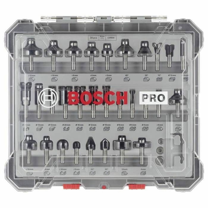 Bosch Professional Coffret de 30 fraises mixtes avec queue de 8 mm