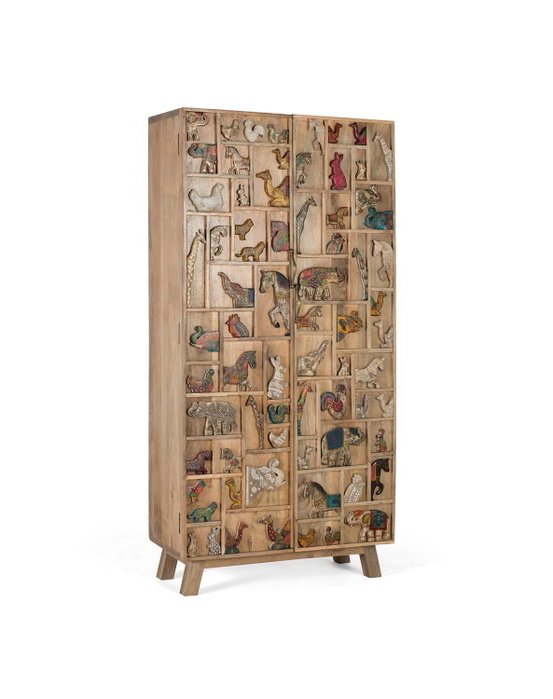 GINER Y COLOMER Meuble de rangement en bois de manguier peint à la main, multicolor - 170 cm x 90 cm GINER Y COLOMER Meuble de rangement en bois de manguier peint à la main, multicolor - 170 cm x 90 cm