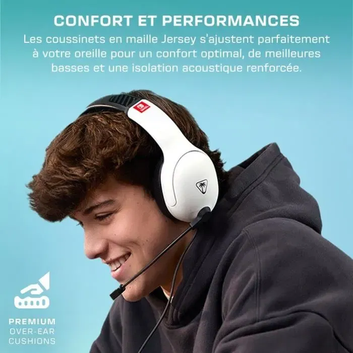 Turtle Beach Airlite Fit - Casque Gaming filaire pour Nintendo Switch - Écouteurs 40mm - Micro bascule ultrasensible - Noir et Blanc