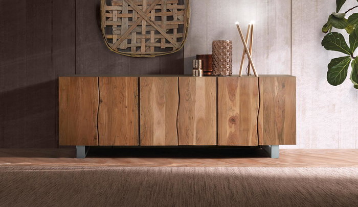 GINER Y COLOMER Buffet en Acacia et Métal 6 Portes avec Étagères - 74x220x45 cm (Couleur Naturel)