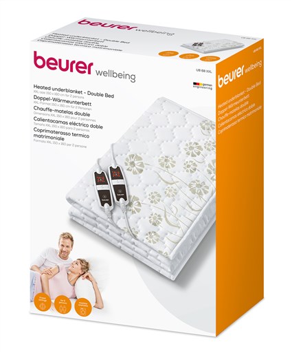 Beurer UB-68 XXL Couette chauffante électrique double et respirante avec deux zones thermiques indépendantes et 4 niveaux de température
