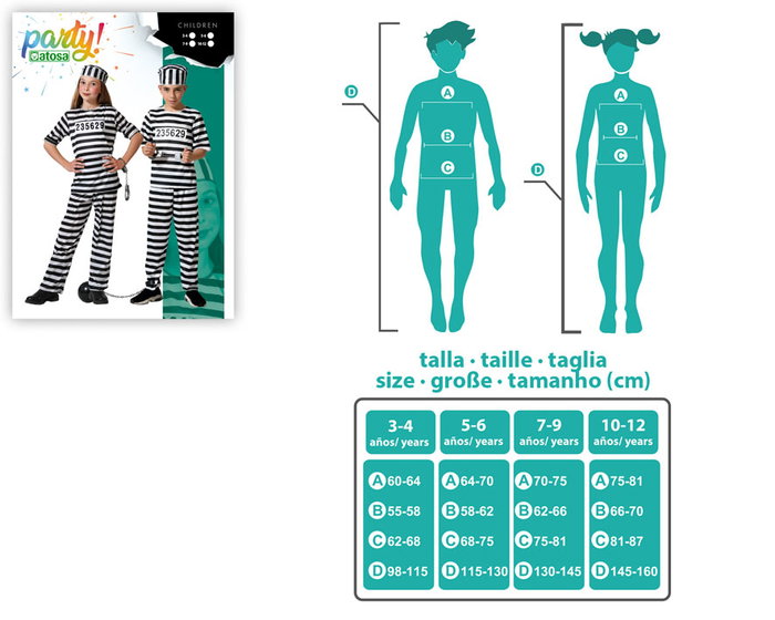 BigBuy Carnival Déguisement Prisonnier Multicolore 3-4 Ans
