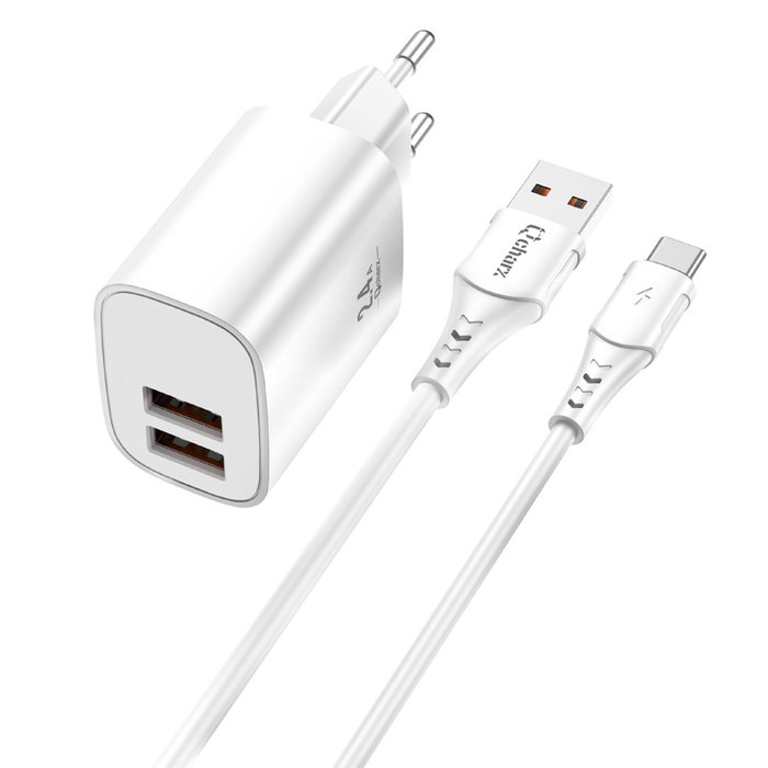 Qcharx international Kit de charge Apolo 24a 12w avec câble USB vers Type-C blanc Qcharx international Kit de charge Apolo 24a 12w avec câble USB vers Type-C blanc