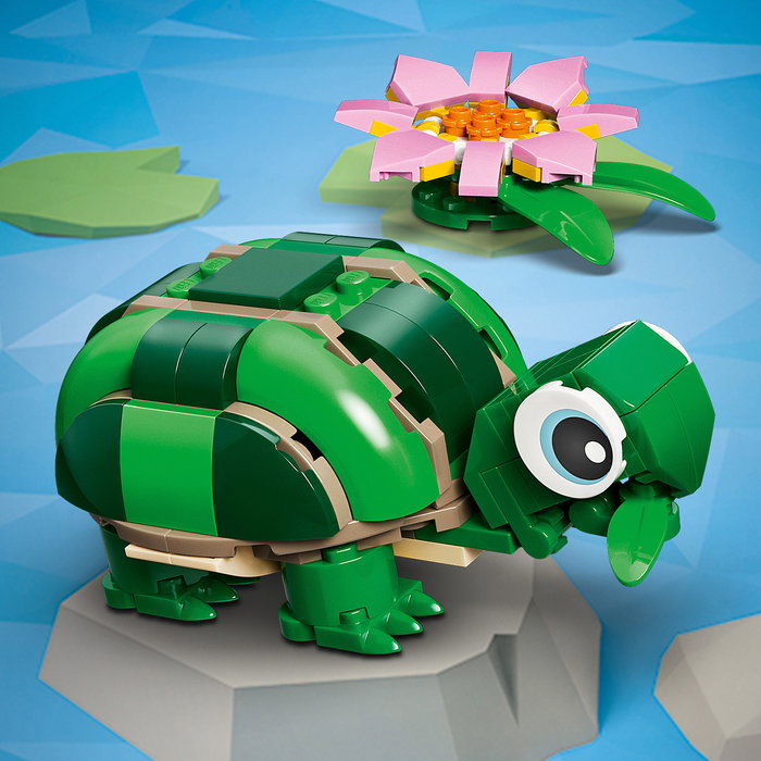 LEGO Creator 3-en-1 31377 - La Tortue et la Fleur de Nénuphar, Jouet de Construction 7 ans et plus, Transformable en Caméléon ou Grenouille