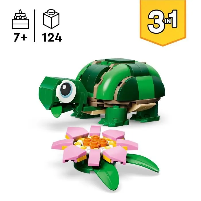 LEGO Creator 3-en-1 31377 - La Tortue et la Fleur de Nénuphar, Jouet de Construction 7 ans et plus, Transformable en Caméléon ou Grenouille